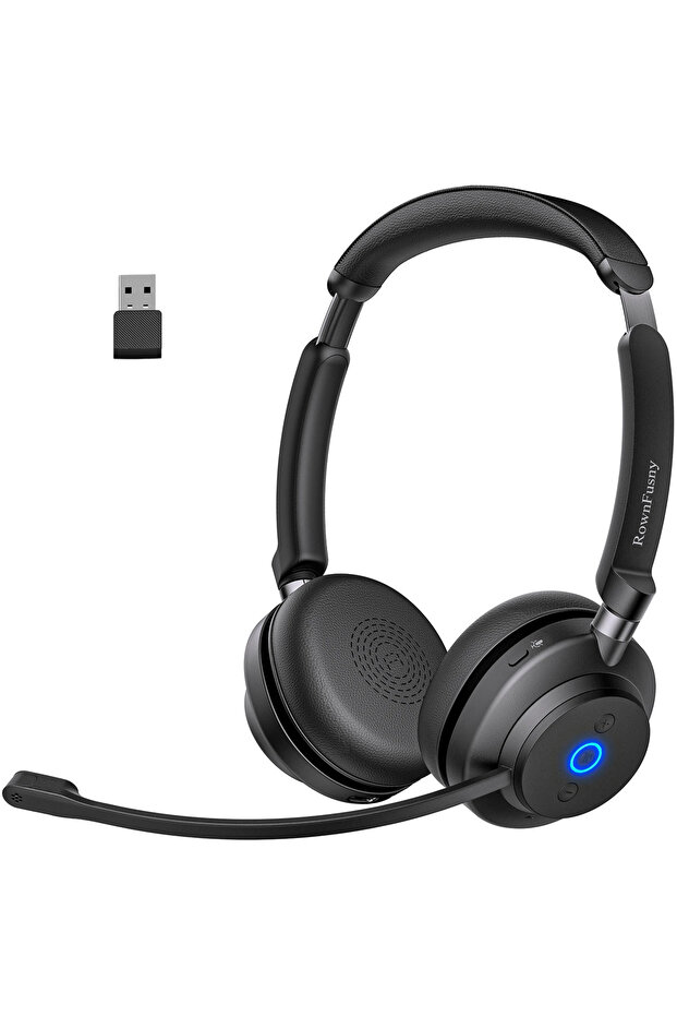 R02U Rownfusny R02 Wireless Headset with Mic for Work USB Dongle Bluetooth Over Ear Headphones for C