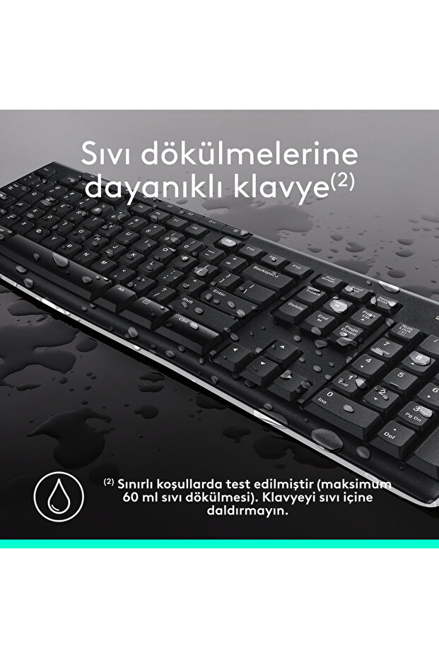 MK270 Kablosuz USB Alıcılı Türkçe Q Klavye Mouse Seti, Siyah 920-004525 - 6