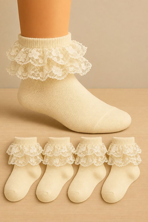 4 Pairs of Soft Lace Seamless Girls' Socks