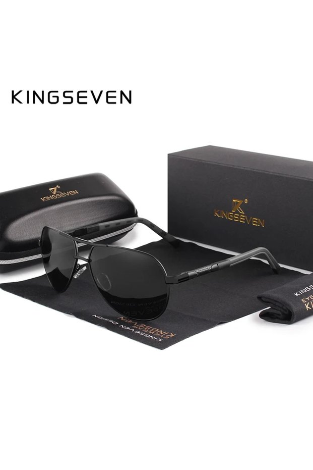 Black Black KINGSEVEN New Fashion Men’s Sunglasses High Quality Aluminum Luxury Retro Functional Gla