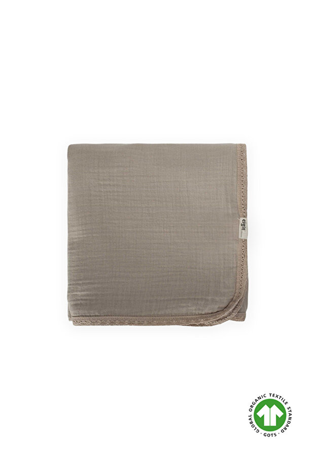 Lace Embroidered Tekkat Organic Muslin Blanket 100X100 cm +/- 3 cm Mink