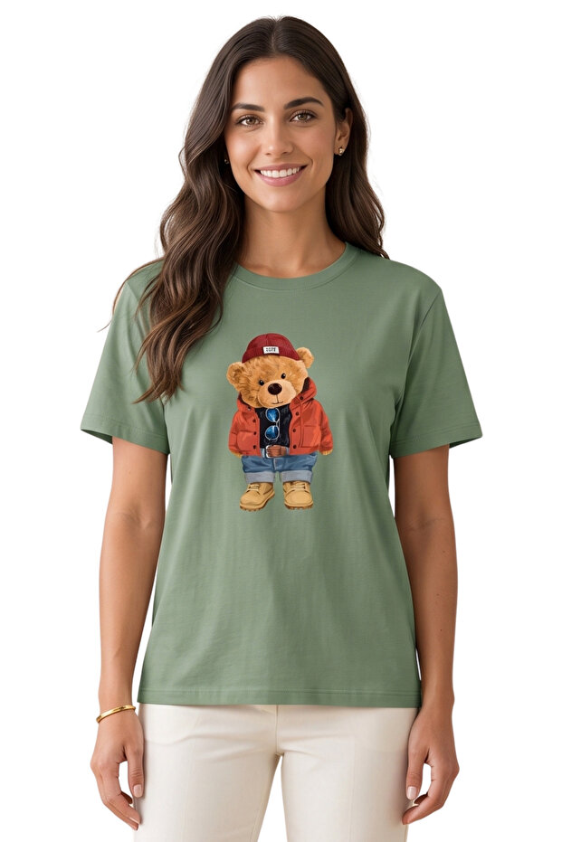 Teddy Bear with Jacket and Jeans Printed Oversized Regular Fit Unisex T-Shirt