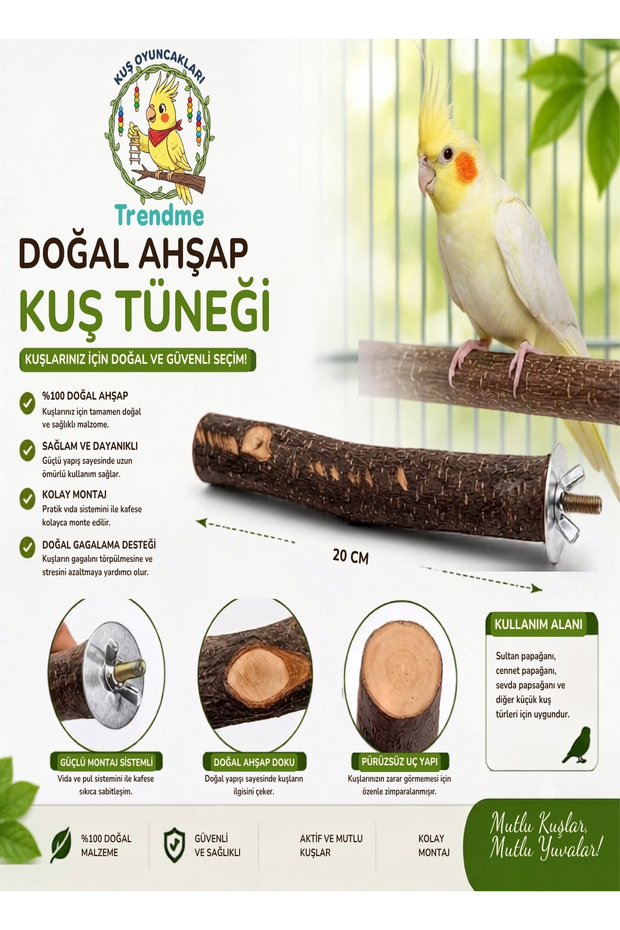 Trendme Natural Parrot Bird Perch 20 Cm (SULTAN, PARAKET)