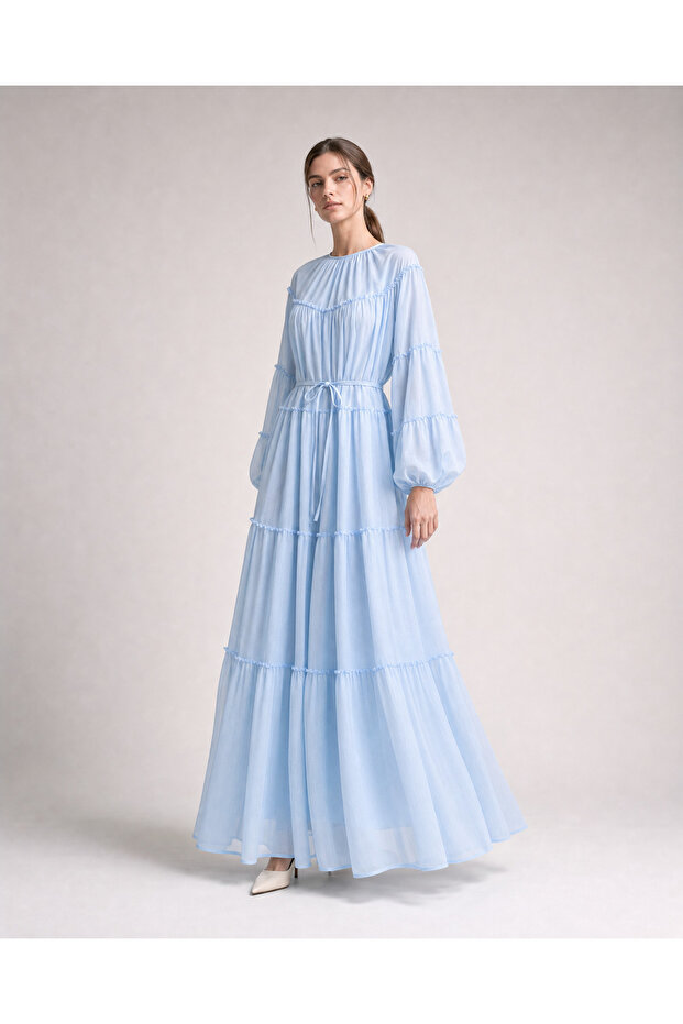 Layered Ruffle Detailed Long Hijab Dress