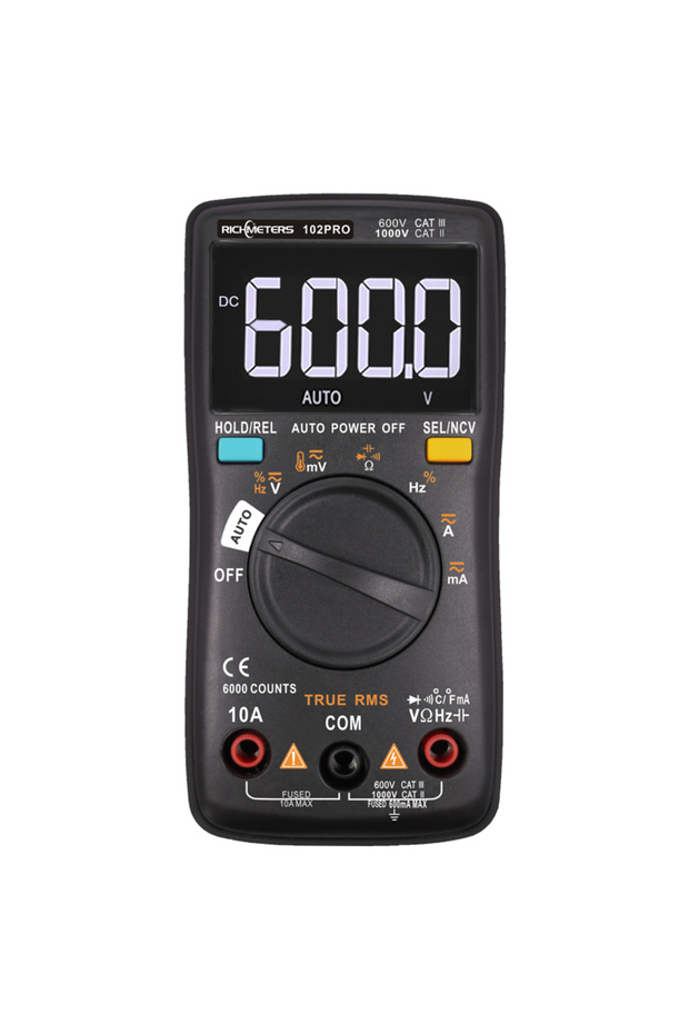 جهاز قياس رقمي متعدد الوظائف RM102Pro NCV أسود اللون، 6000 عداد، مع إضاءة خلفية، قياس تلقائي للتيار المتردد/المستمر، مقياس فولت، مقياس أوم