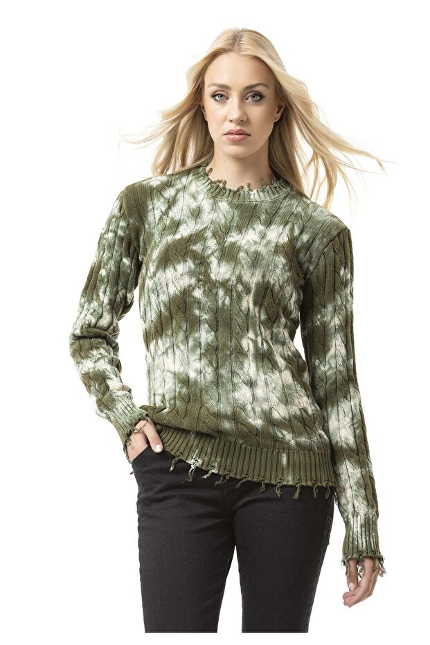 Wp268 Women's Knit Sweater – Tie-Dye Patterned and Embossed Structure Sweater | Suitable for Daily Wear and Street Wear