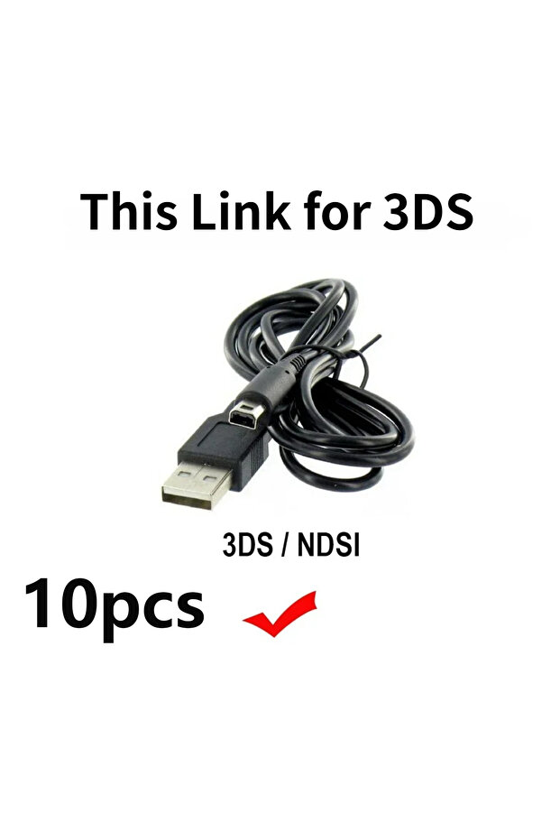 مجموعة من 10 أسلاك شحن USB لأجهزة نينتندو 3DS و DS1 و DSi و DS Lite - سلك طاقة أسود بطول 1.2 متر