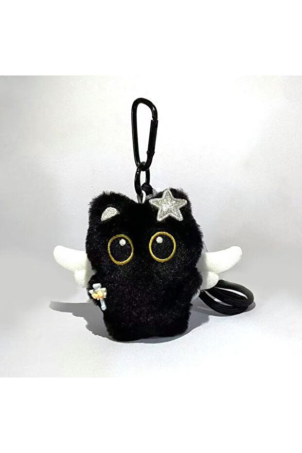 B Yupsk 6/1pcs Cute Plush Black Cat Doll Toy Keychain Bag Pendant Charms Kawaii Keyring Accessories