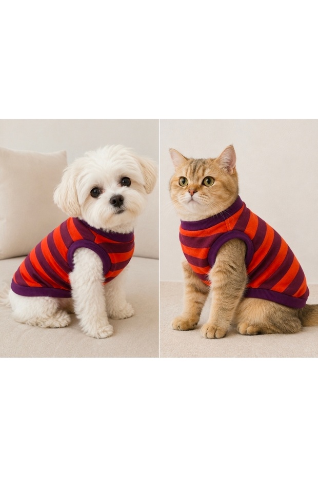 Cat Dog Outfit Purple Striped Tshirt Tank Top