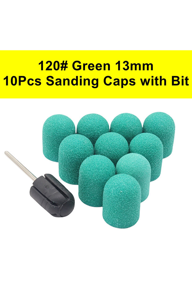 Green 120Grit 10 Pcs Green Black Nail Sanding Caps with Bit Nail Drill Bits For Foot File Callus Rem