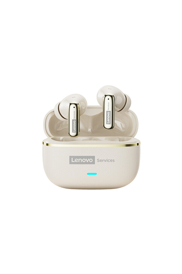 Lenovo Beige Lenovo LE208 Wireless Earphones Bluetooth V6.0 HIFI Sound Headphone Leather Text