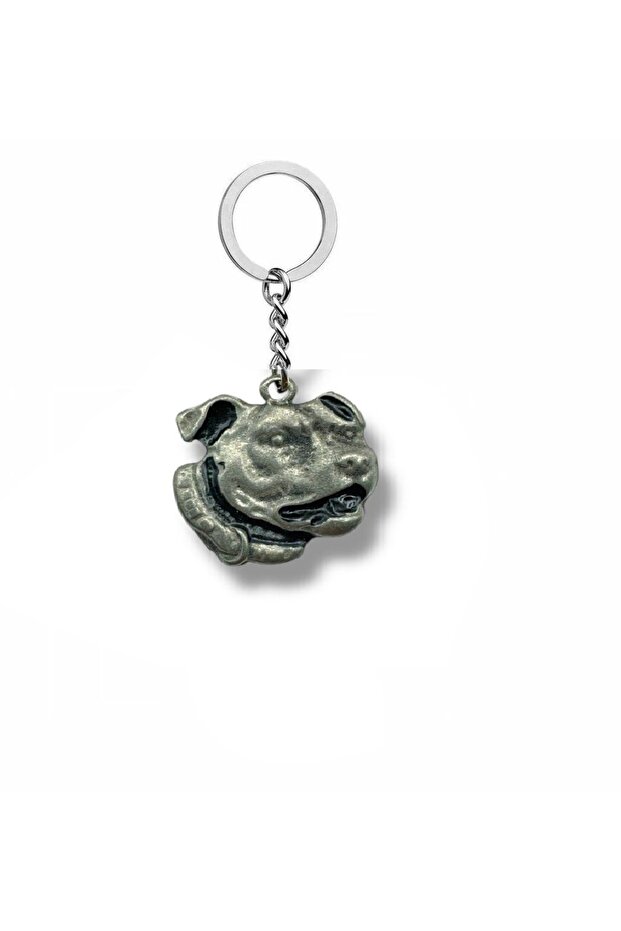 Metal Keychain with Pitbull Dog Figure – Zamak Plated Accessory Representing Loyalty and Strength
