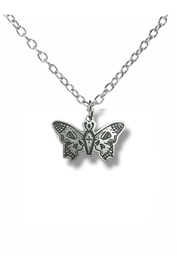 Unisex Necklace with Gothic Style Butterfly Figure | Black Detailed Butterfly Design | 60 cm Chain