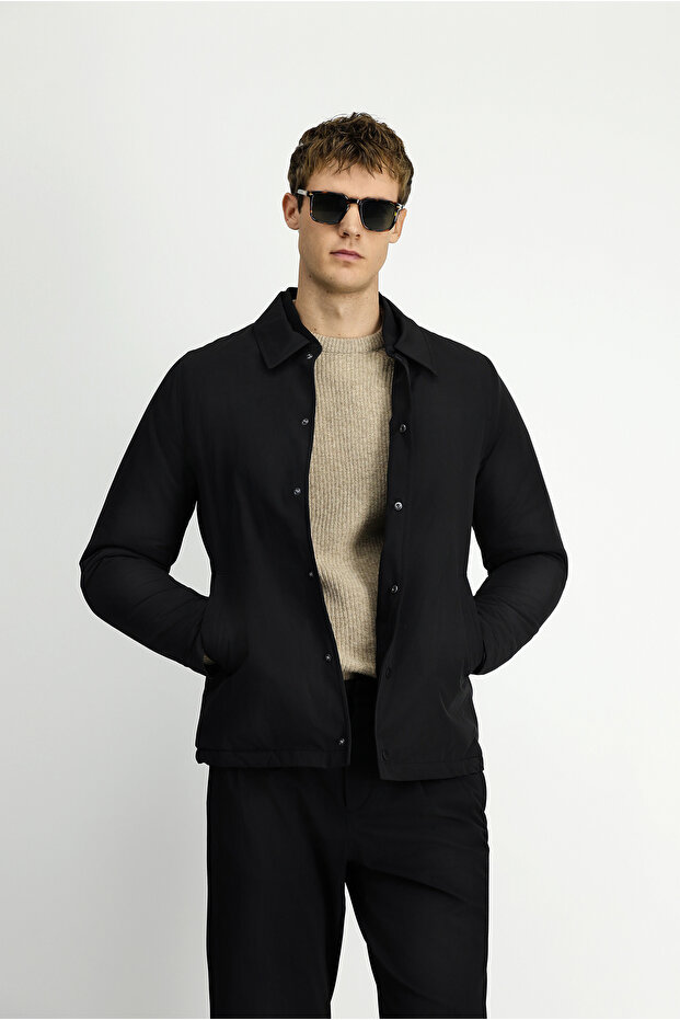 Regular Fit Baby Collar Snap Fastener Coat