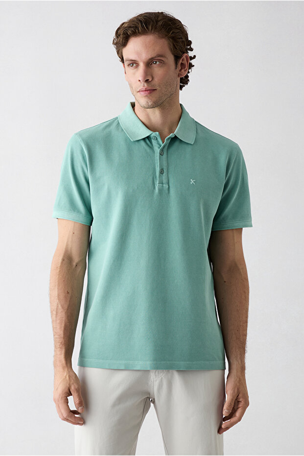 Regular Fit Buttoned Polo Collar Embroidered 100% Cotton T-Shirt