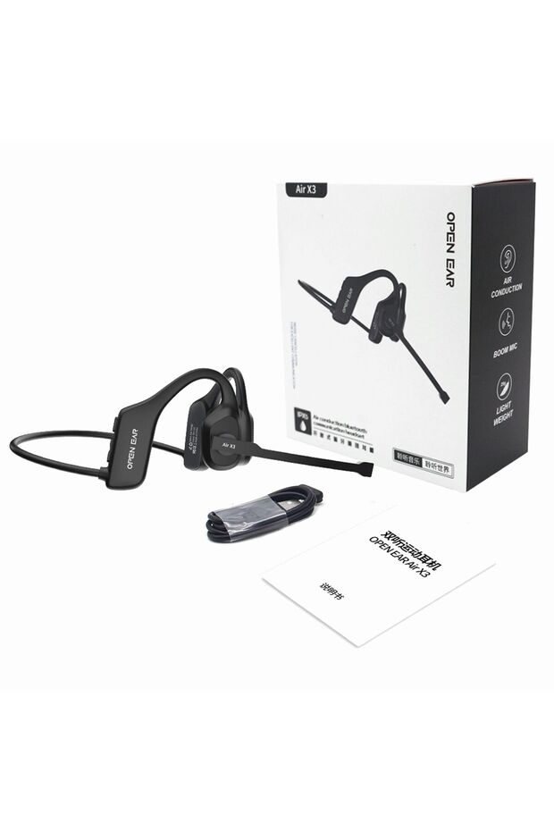black Open-Ear Headsets with Noise Canceling Boom Microphone Lightweight Bluetooth Wireless Headphon