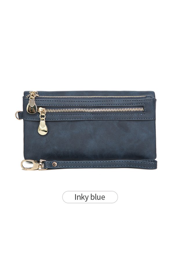 R732-InkBlue Retro Fashion Women's Long Wallet Large Capacity Double Fold Multi Card Slot Wallet Mul