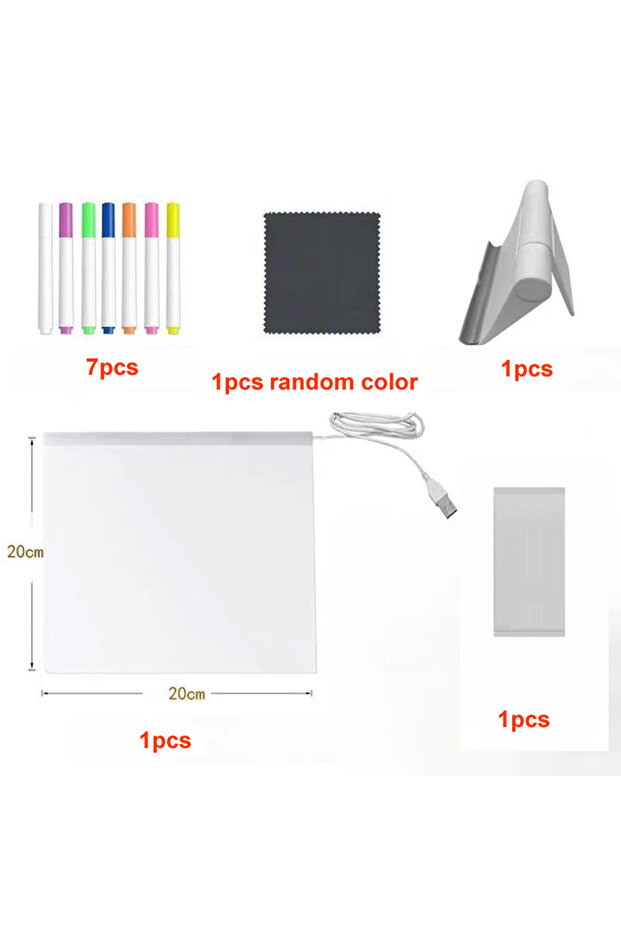 20x20cm Rewritable DIY Children's Glowing Drawing Board Message Lamp With 7 Colorful Pens Light Up A