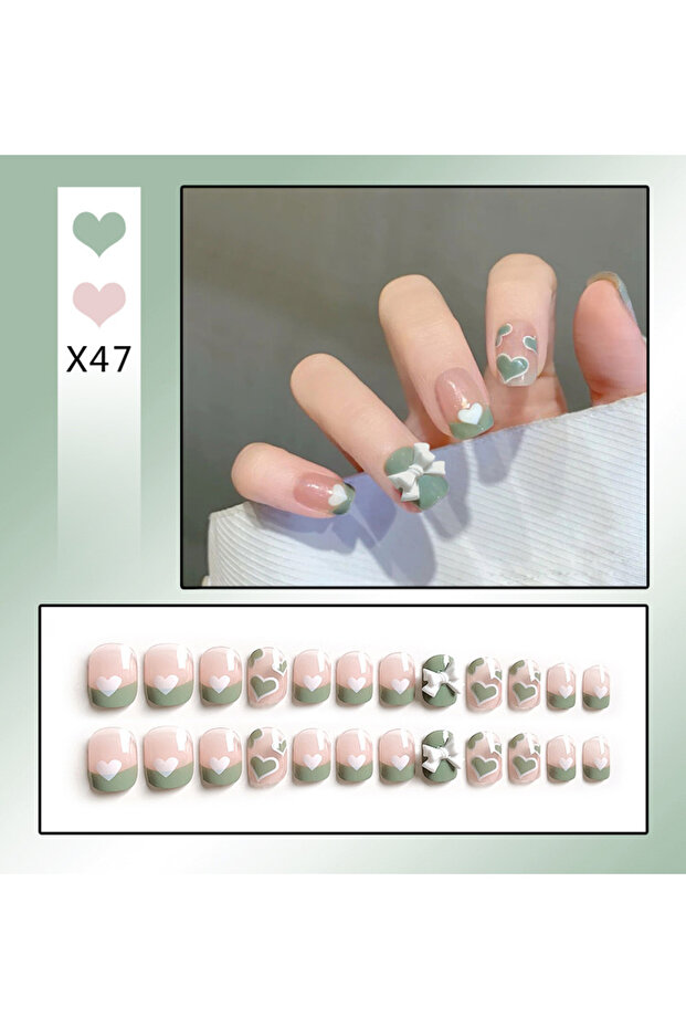X47 24PCS/Box Bowknot Rabbit Pattern Pearl Short Square Designer Fashion Design French Style Full Co