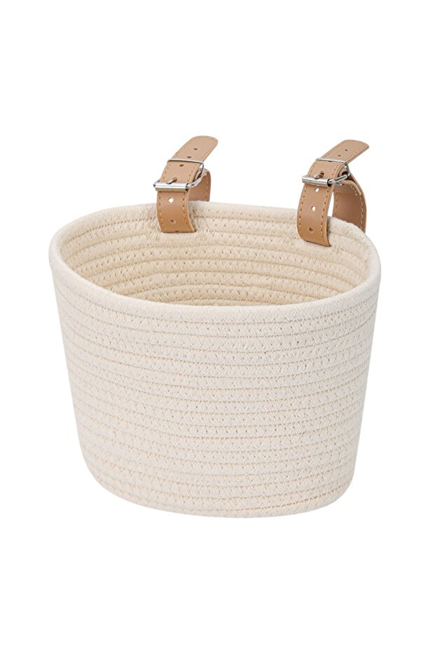 Beige Adjustable Bicycle Basket Removable Design Solid Color Handlebar Front Basket Lightweight Colo