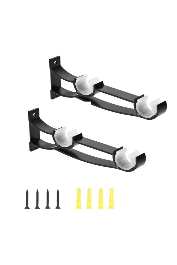 Black 2 Pcs Matte Black Double Curtain Rod Holders With Screw Durable Double Curtain Rod Brackets Ad