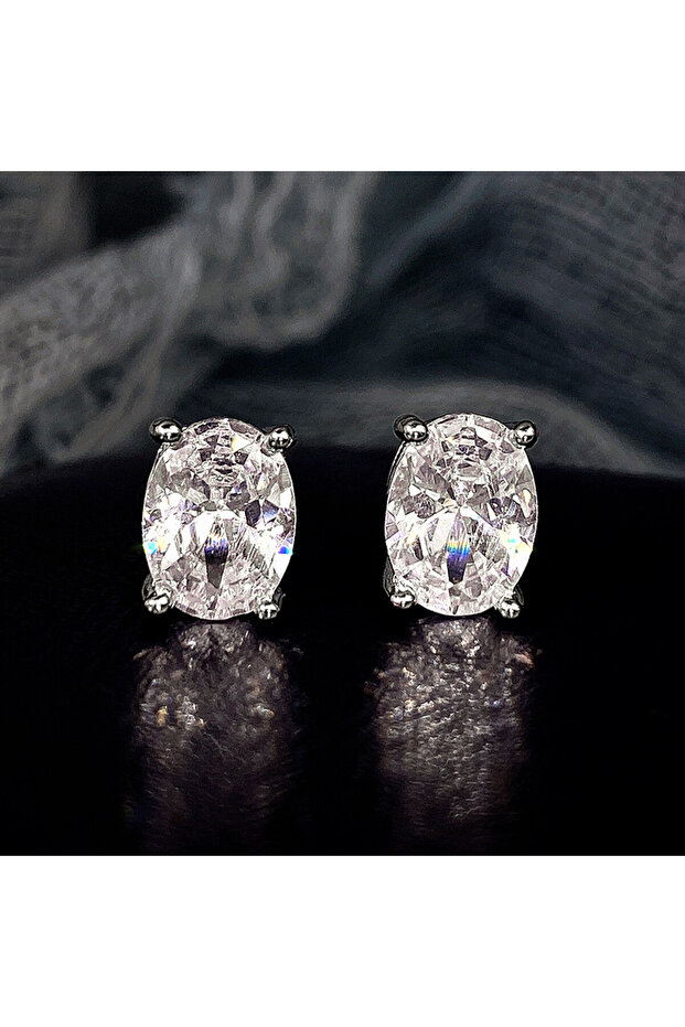 E1498 Huitan Simple Stud Earrings with Oval CZ for Lady Daily Wear Ear Accessories Teens Low-key Wom