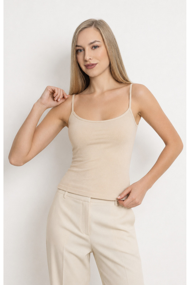Women's Thin Strap Lycra Cotton Basic Undershirt - Beige 3000