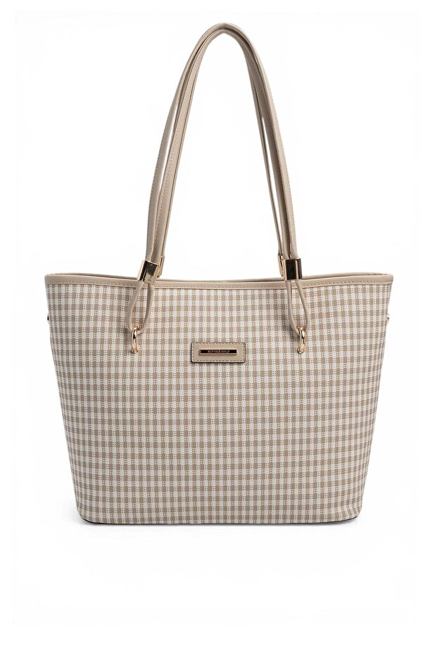 Sand Beige - Sand Beige Plaid Line Square Women's Shoulder Bag Sp1282
