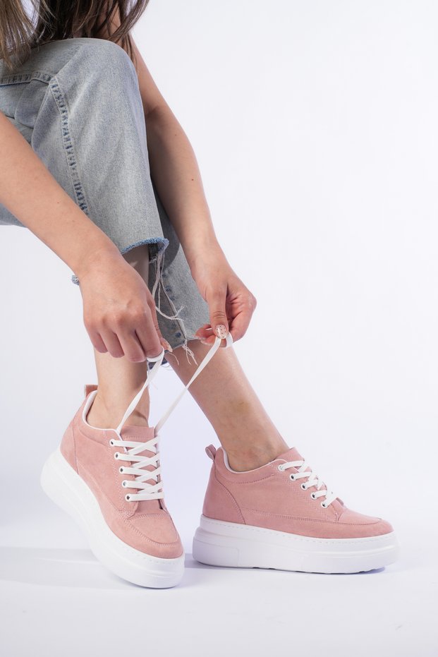 Women's Height Increasing Internal Hidden Heel Powder Pink Sports Shoes Sneaker