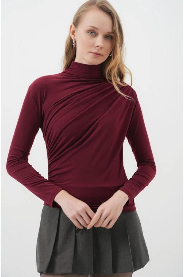 Candy Shoulder and Waist Pleated Detailed Blouse