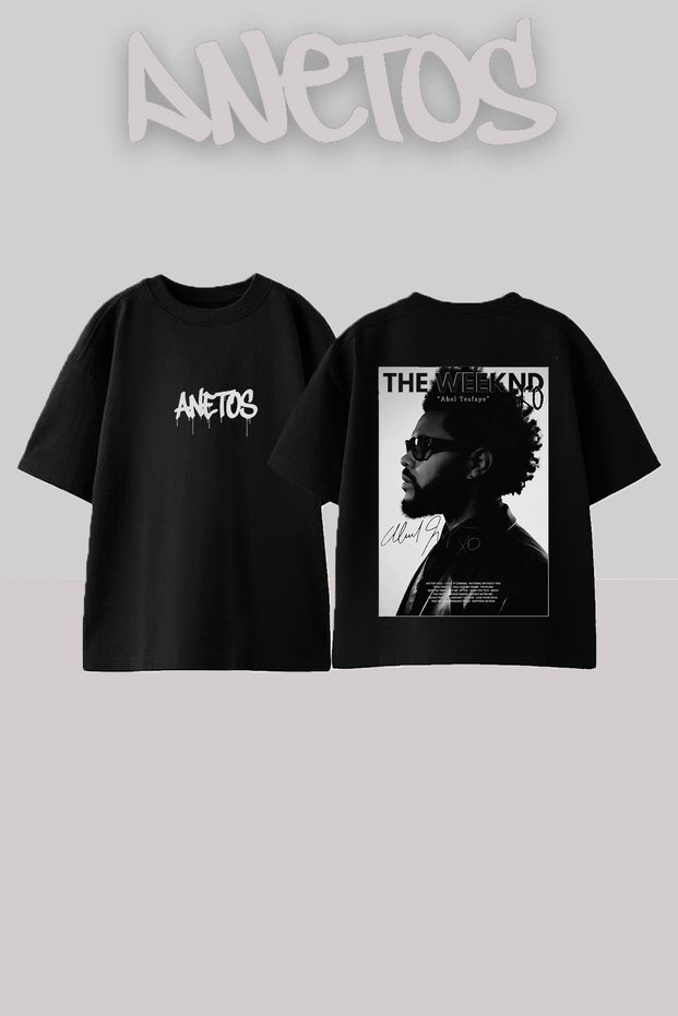 The Weeknd Design Back Printed Cotton Black Oversize T-Shirt