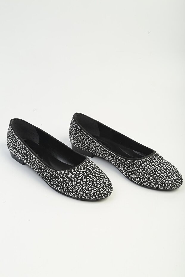 Black Stone Detailed Ballerina Shoes
