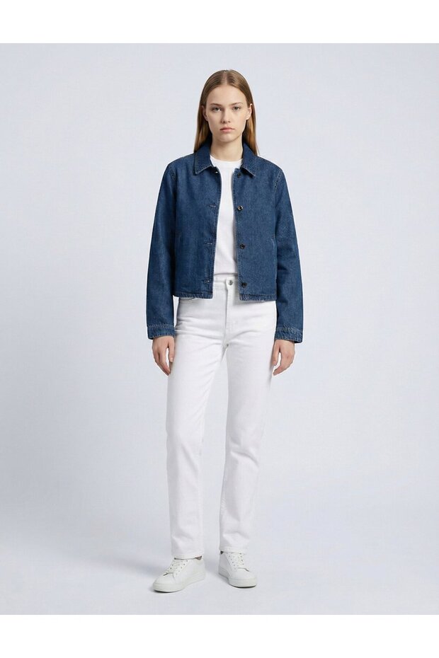 Orıya Buttoned Denim Mid Indigo Jacket