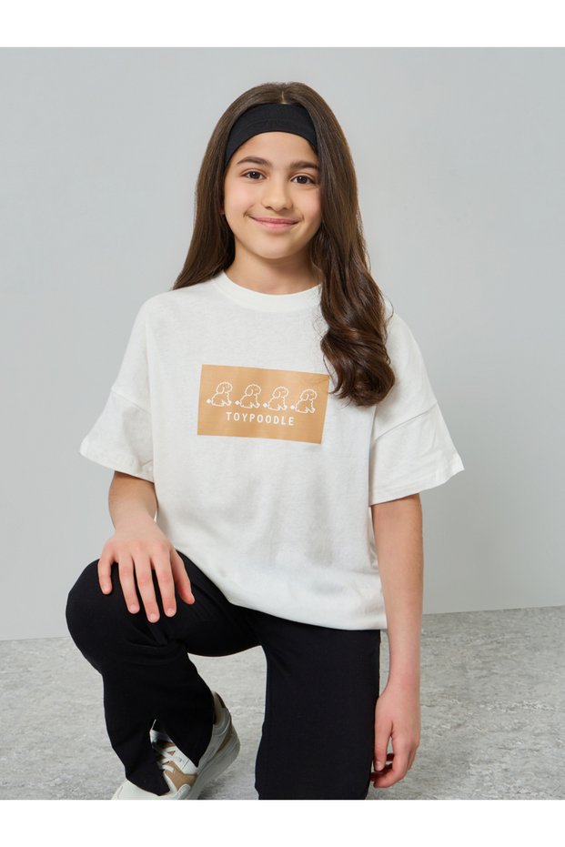 Teen Girls White Cotton Graphic Relaxed T-Shirt