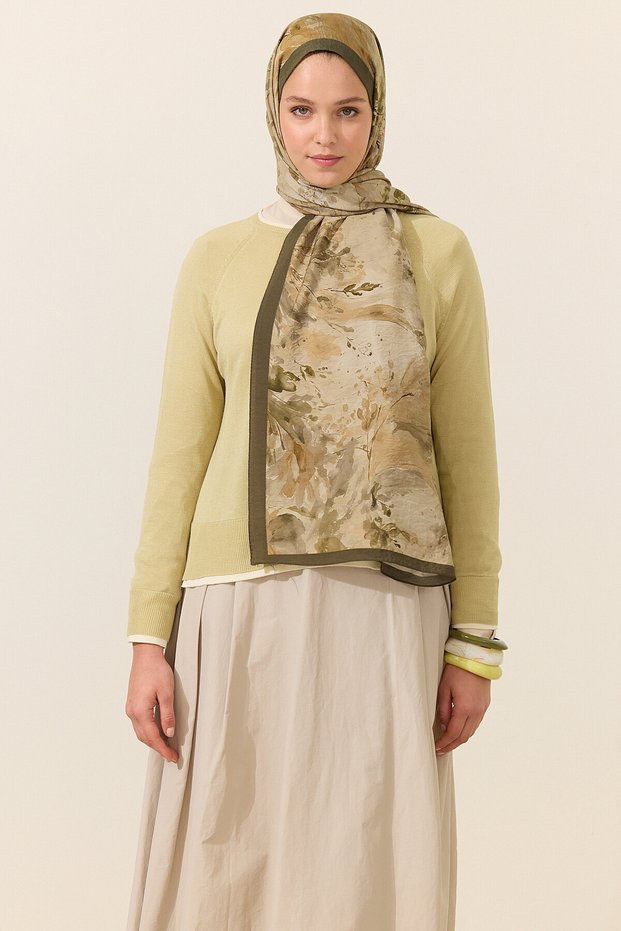 Watercolor Cotton Viscose Shawl - Oil Green