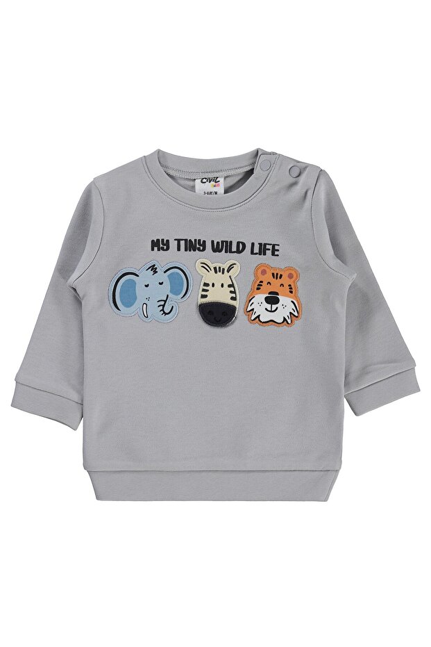 Animal Embroidered 3-18 Month Sweatshirt - Gray