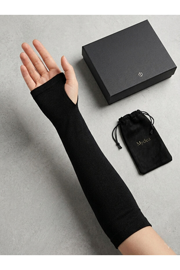 Black Fingerless Arm Sleeves - Flexible, Sweat-Free, for Hijab & Sports Use - Package Includes Pair of Sleeves