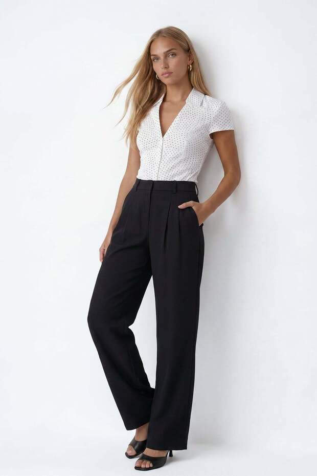 Black Double Pocket Pleated Woven Palazzo Trousers Alc-X15505