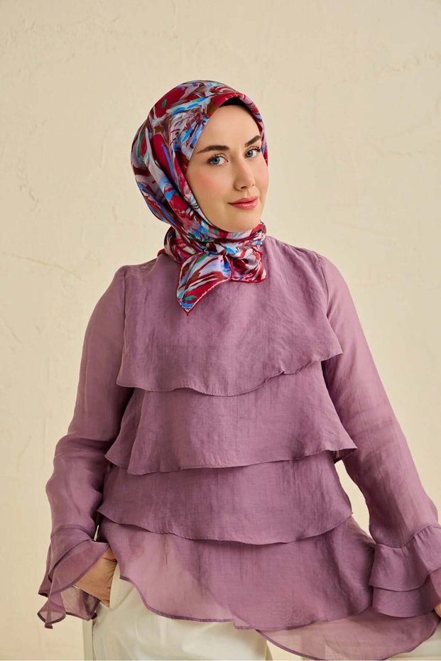 Tivil Pure Silk 11501 - 09 Burgundy Floral Pattern