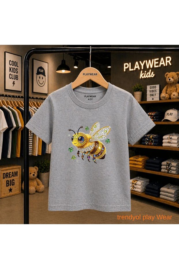 Bee Diamond Printed 100% Kids Unisex T-Shirt 5 6 -7 8-9 10 -11 12 Years Old