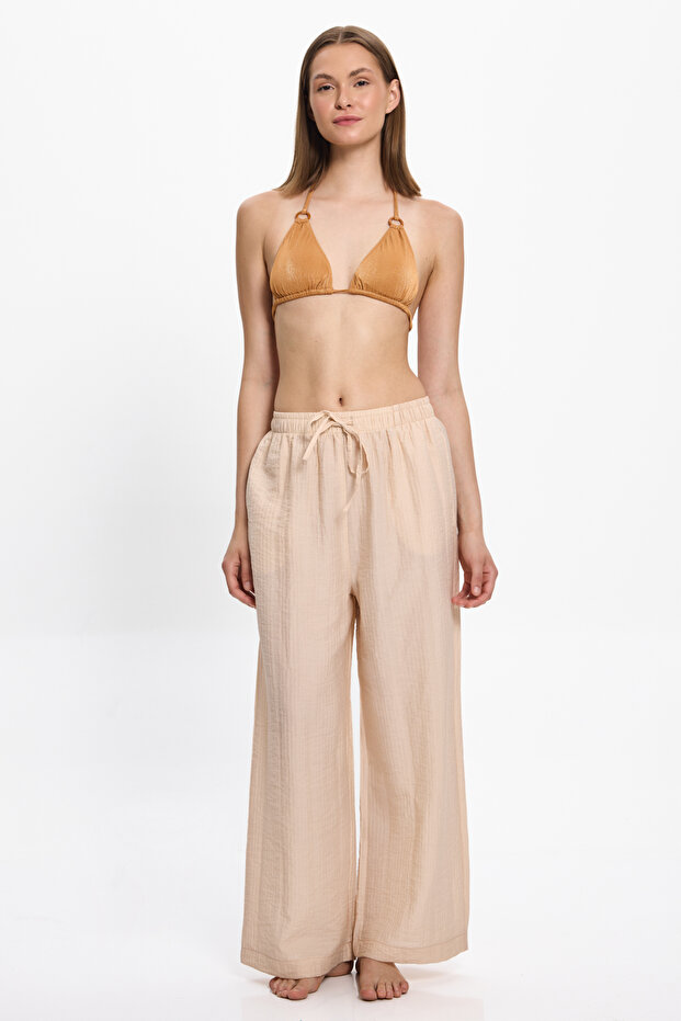 Women's Beige Wide Leg Beach Pants 25Pl02St