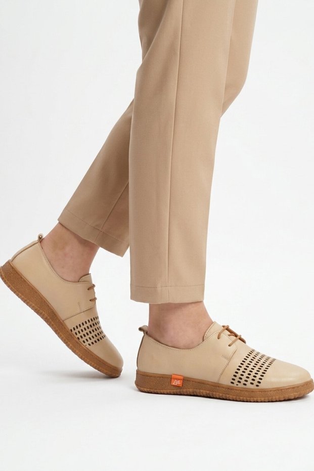 Beige Genuine Leather Women's Casual Shoes