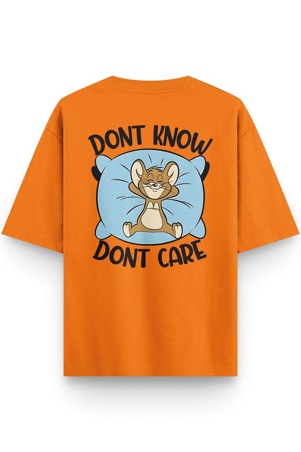 Women's / Men's Semi Oversize T-Shirt Cat Back Print Orange T-Shirt 1381