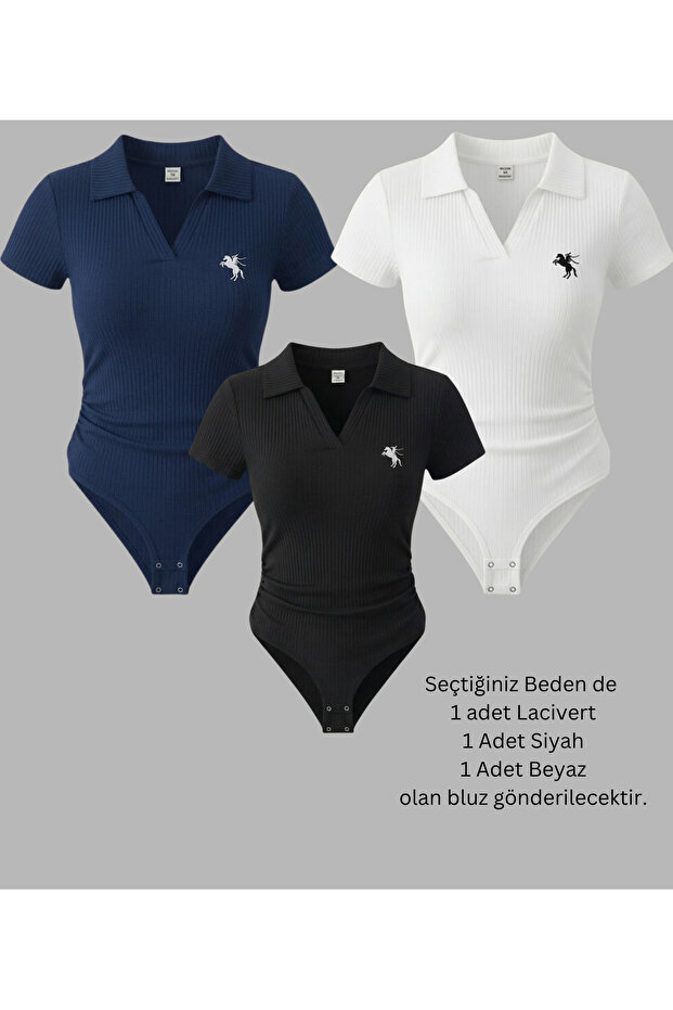 Women's Polo Neck Ribbed Lycra Premium Bodysuit