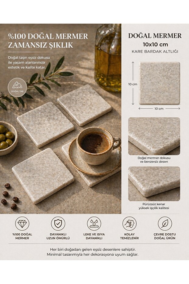 Premium Natural Marble Coaster 10X10 cm – Stylish & Durable Stone Coaster
