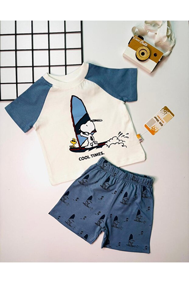 Baby Boy Snopy Printed Summer Casual Cotton Shorts Set Blue