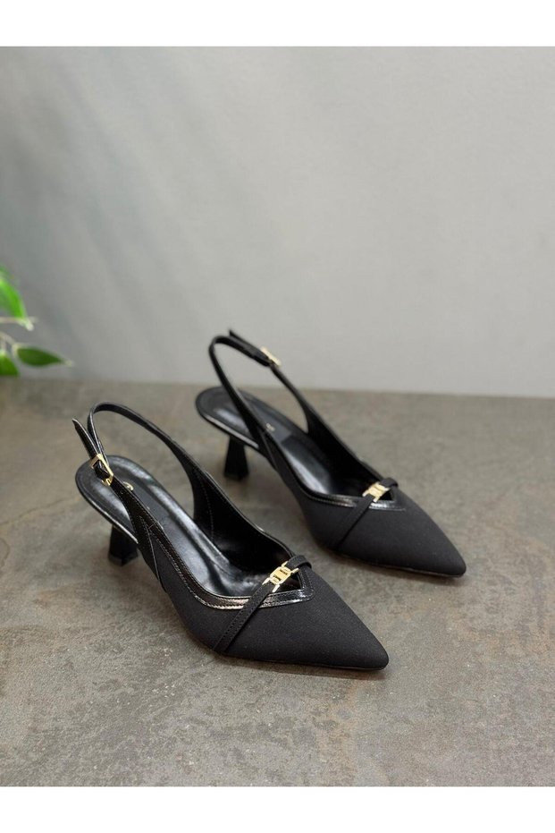Black Satin Strappy Heeled Shoes