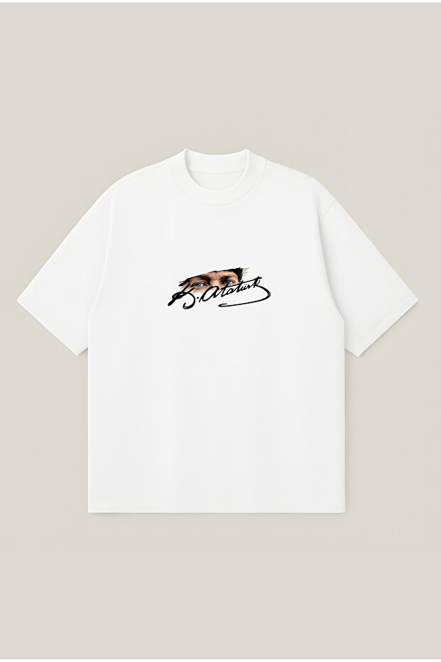 Ataturk Signed Oversize Boxy Cut Unisex 100% Cotton Printed Tshirt | Streetwear