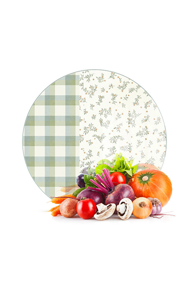 Glass Cutting Board and Presentation Plate Round with Minimal Flower & Buffalo Pattern 30 X 30 cm