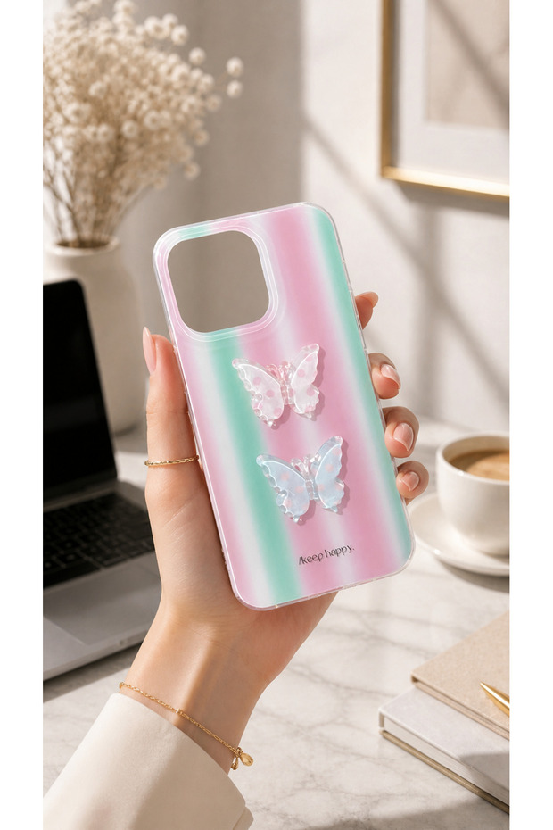 Compatible with iPhone 12 and 12 Pro - Mint Dream Cover 3D Butterfly Design Glossy Case